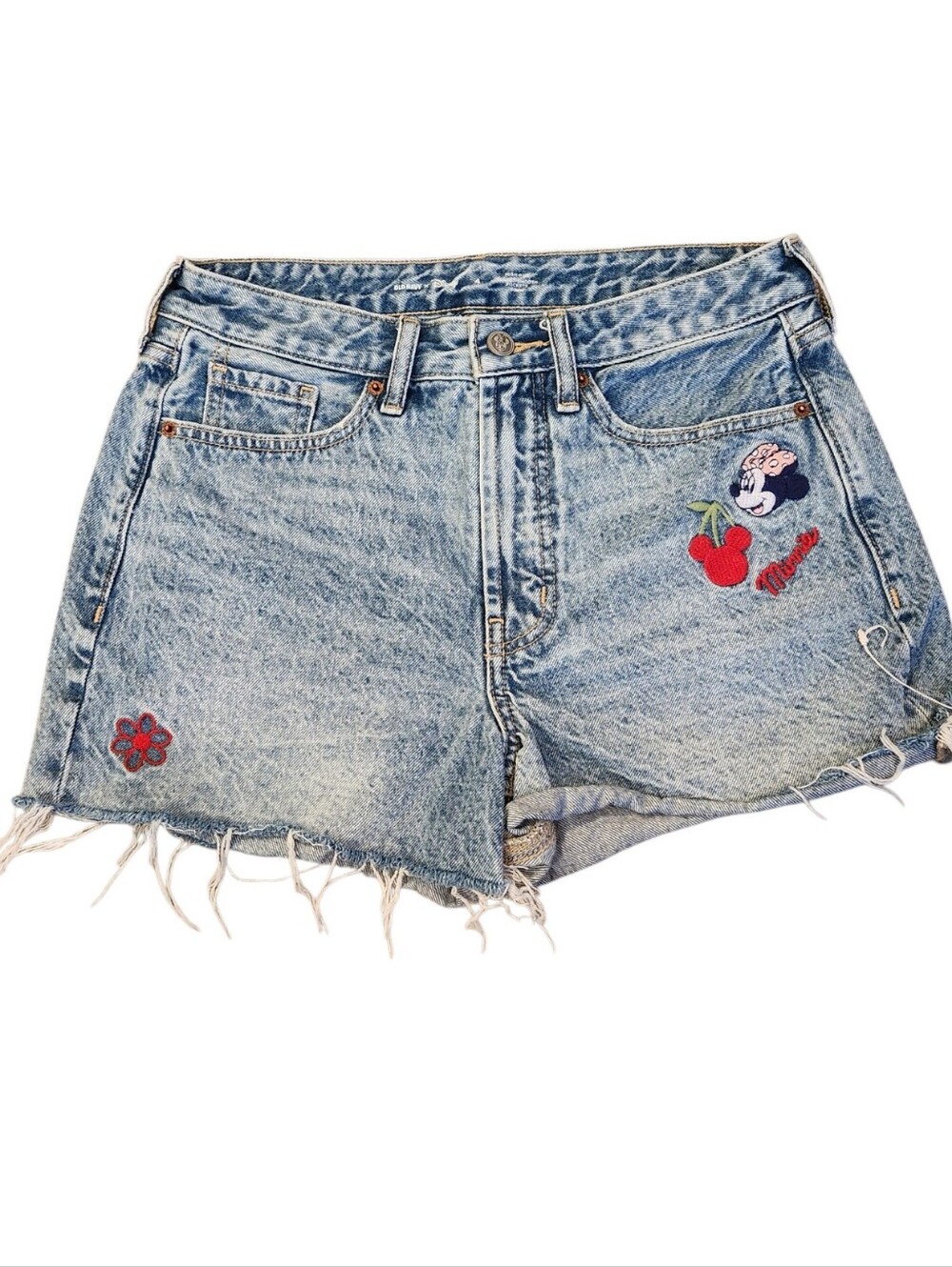 Old Navy + Disney Minnie Mouse Embroidered Cutoff Denim Shorts Size 4 Light Wash